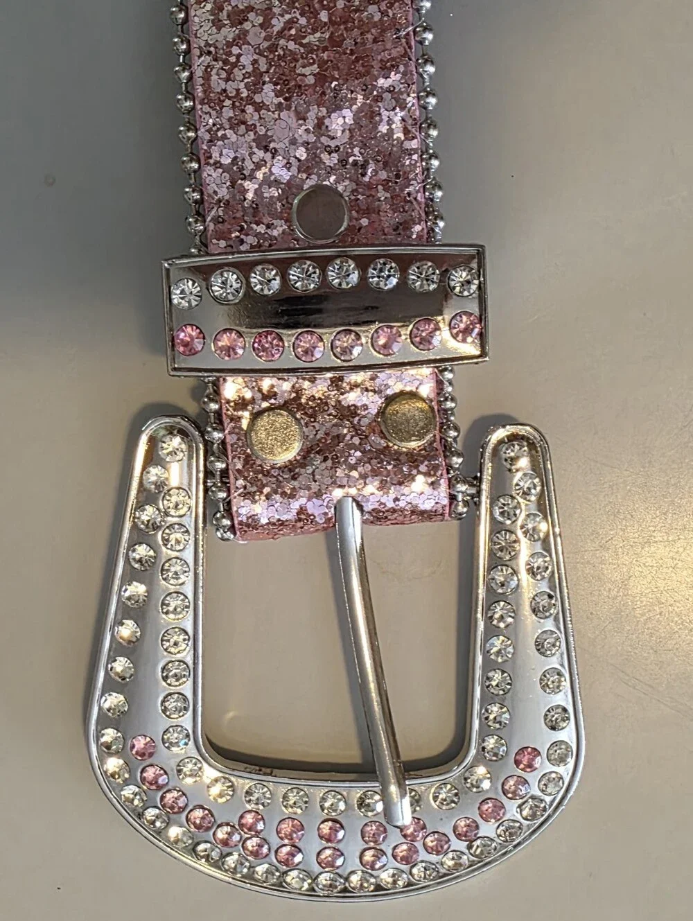 Unbranded Pink Rhinestone Western Belt Sparkly Leather Bling Cowboy Buckle